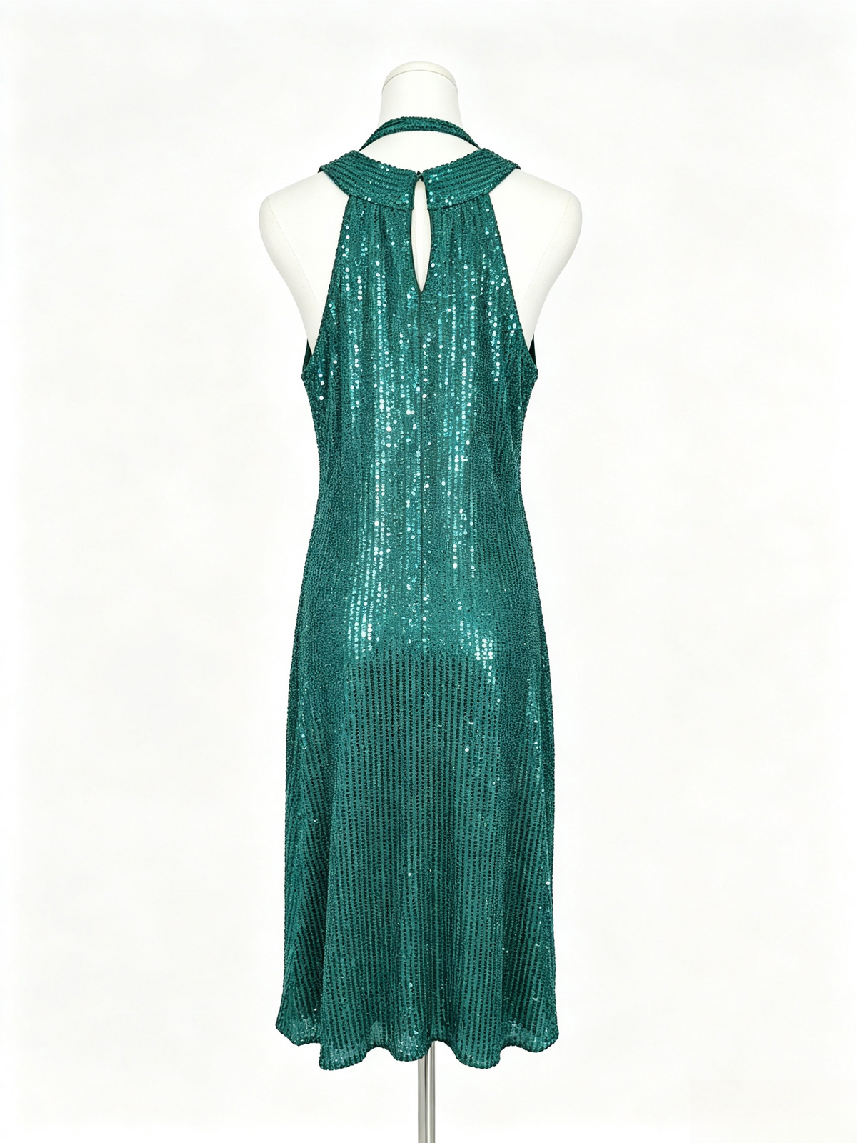 Emerald Sequin Halter Midi Dress