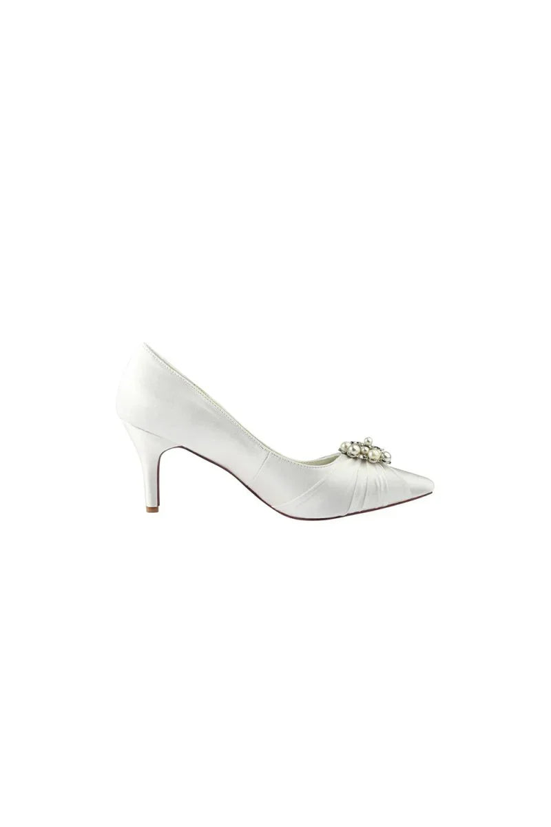 Wedding Shoes Close Toe Stiletto Heel Satin With Rhinestone Ruffles