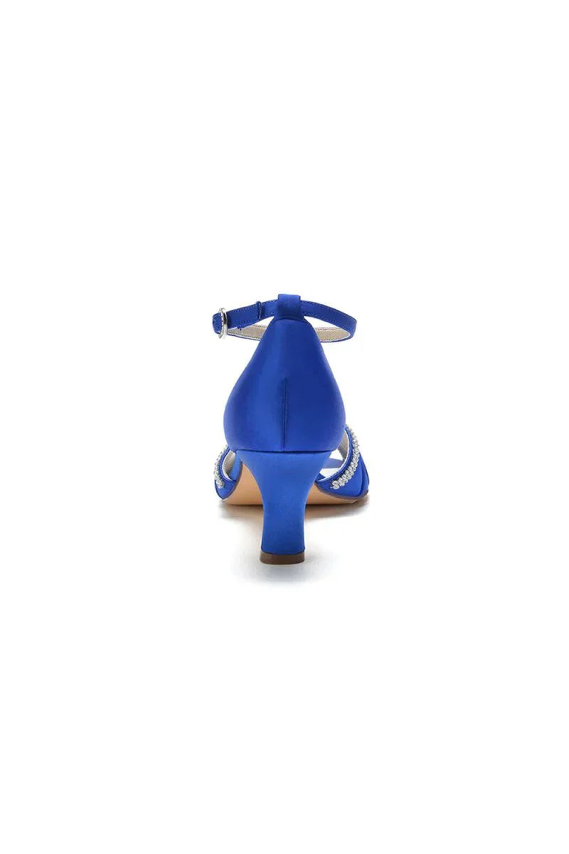 Elegant Rayel Blue Satin Pump with Rhinestone Accents