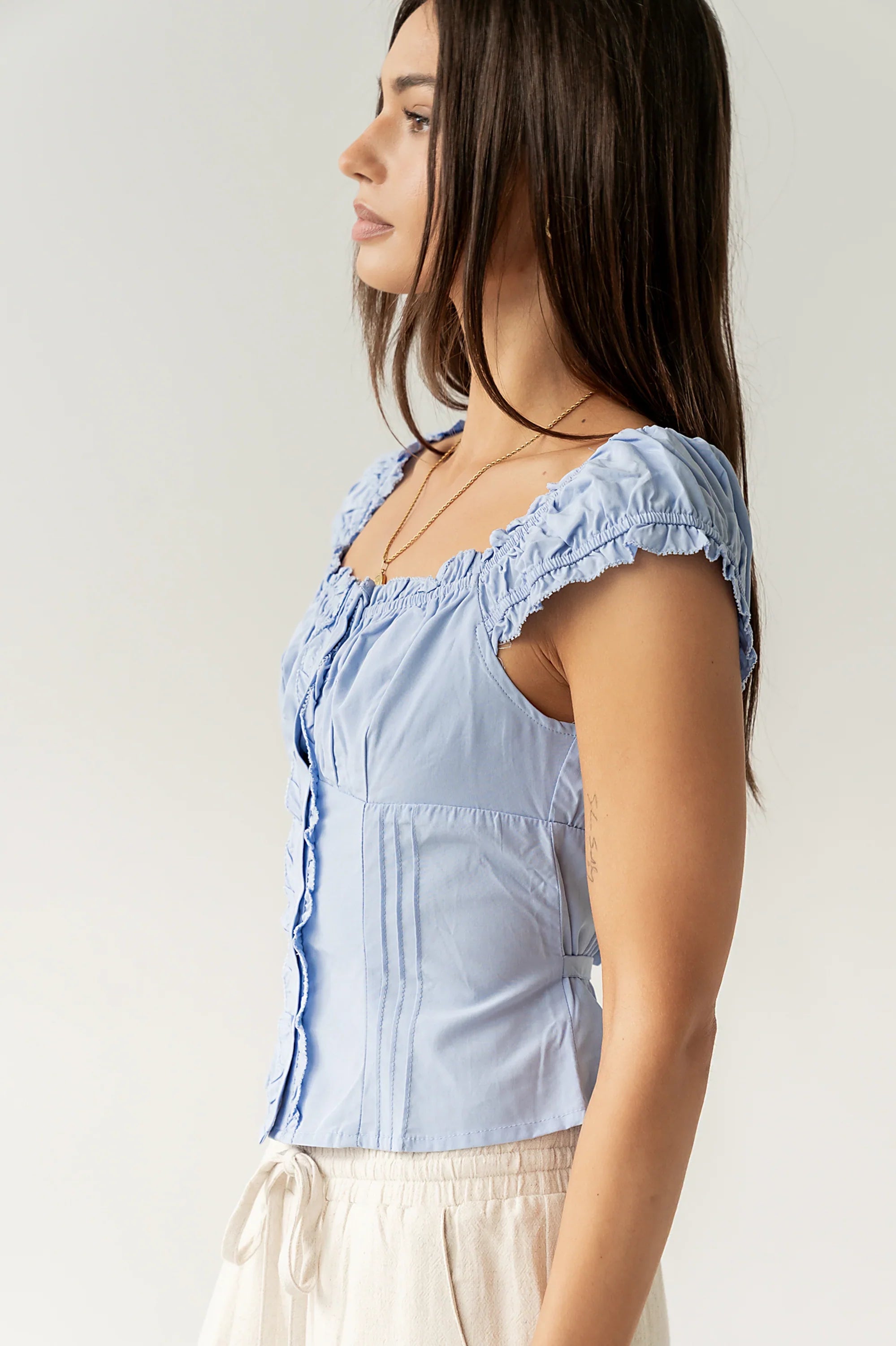 Briana Button Up Top in Blue