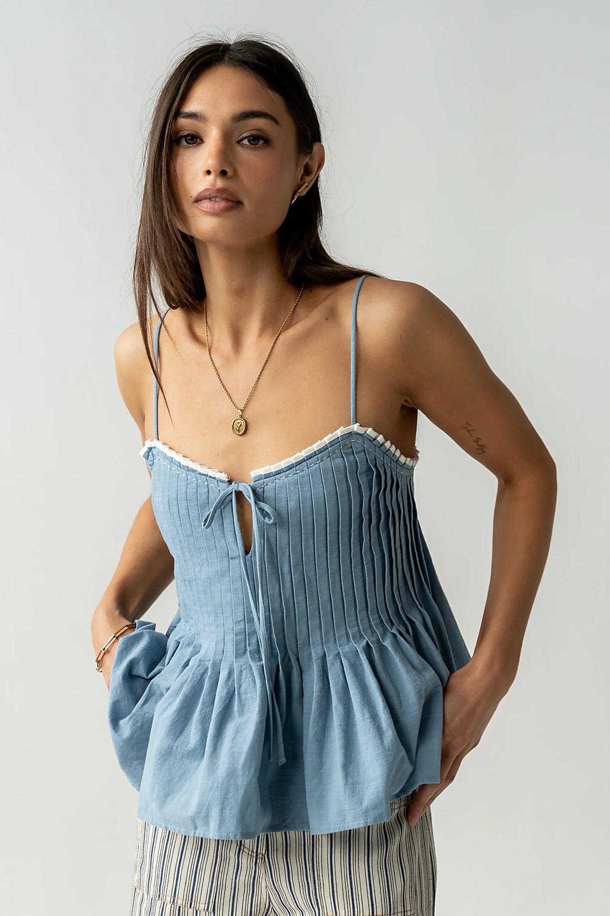 Mckell Peplum Tank Top in Blue