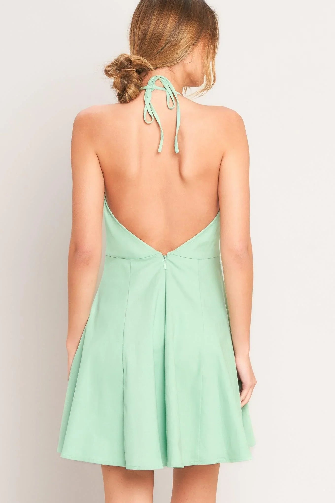 LOVELY CHARM MINT HALTER MINI DRESS