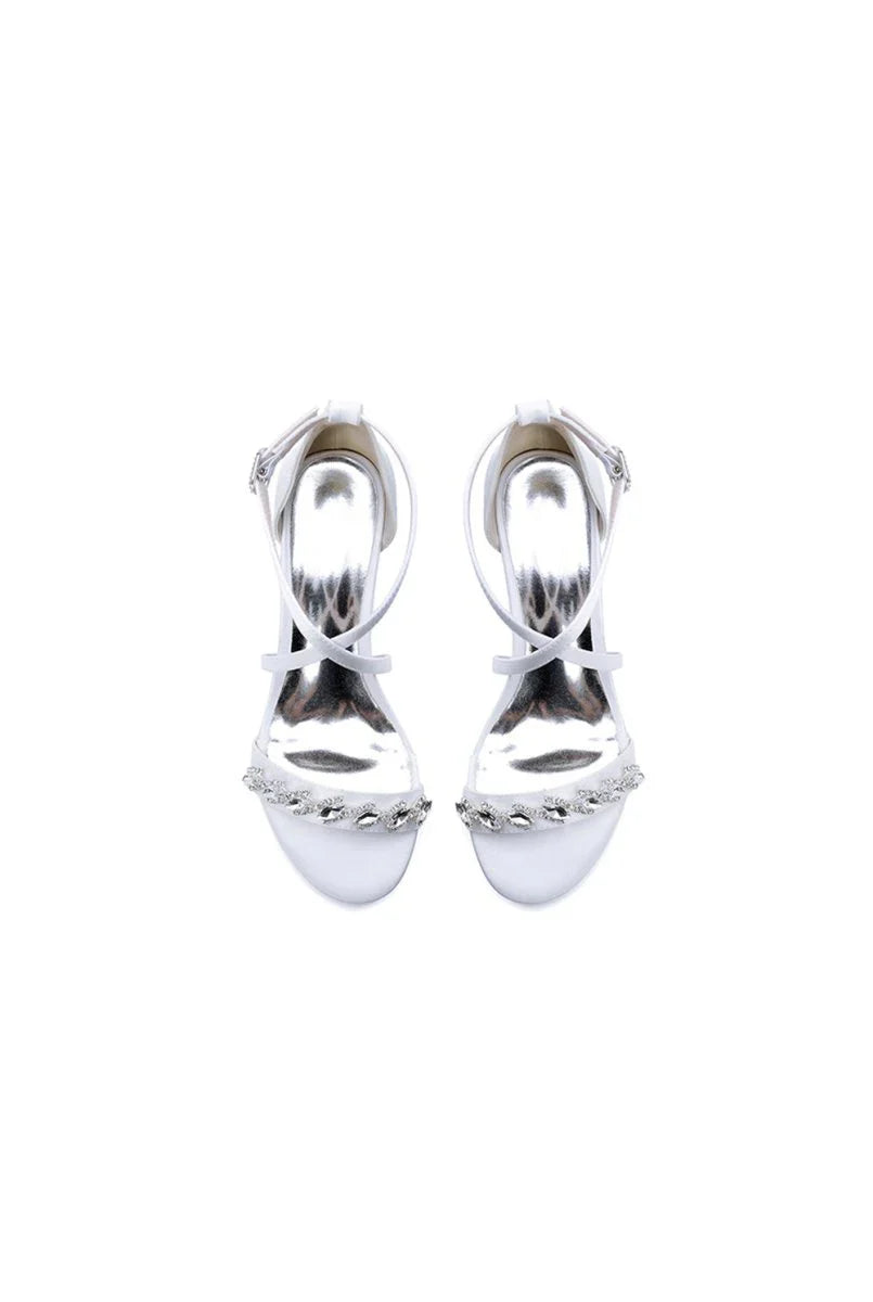 Open Toe Crystal Hollow Out Chunky Heels