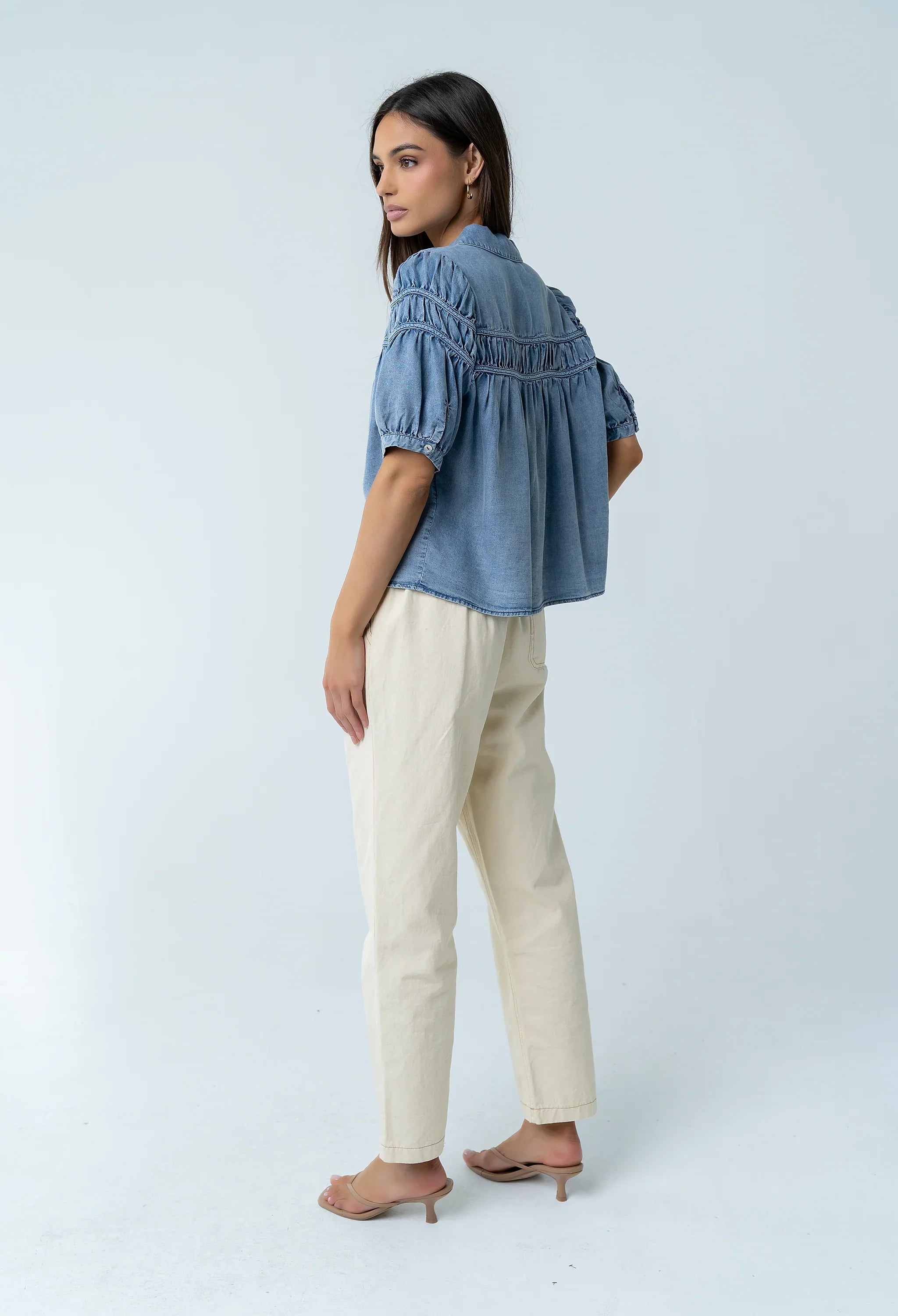 Whitney Button Up Blouse in Medium Wash