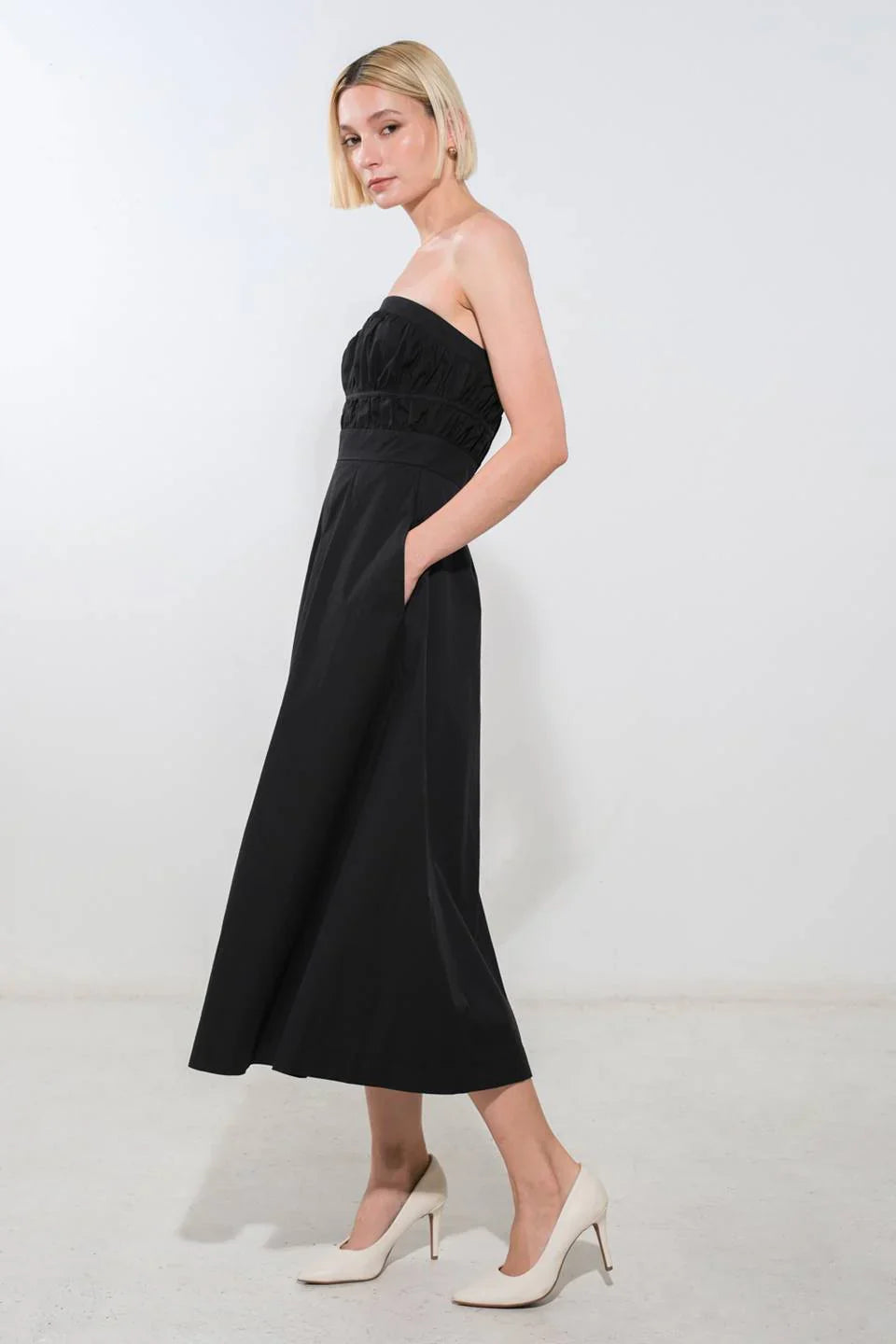 MYSTIC MIDI DRESS STRAPLESS COTTON DRESS