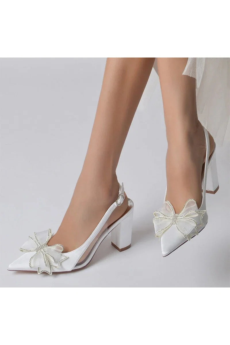 Pointed Toe Chunky Heels with Bow