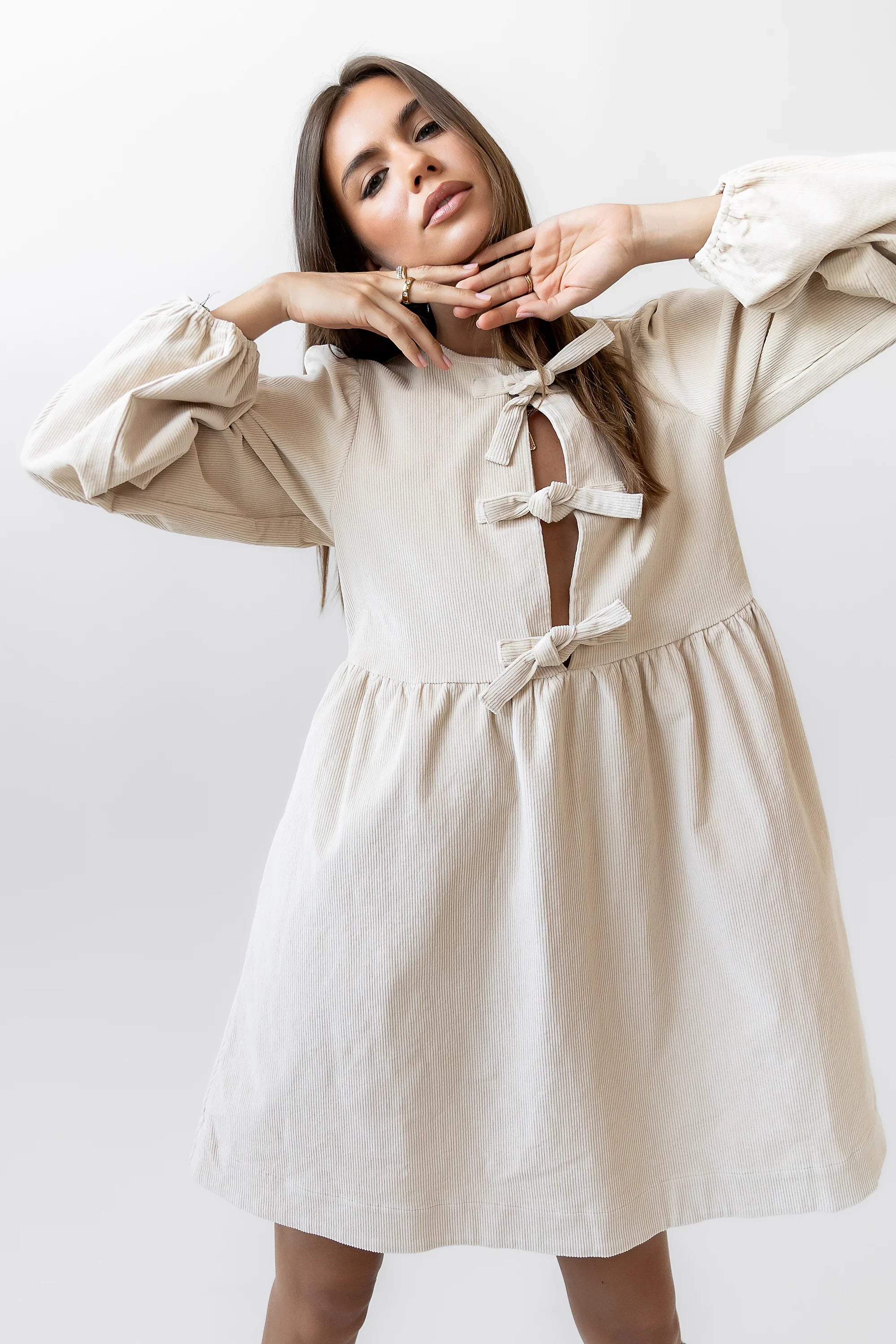 Tyler Peplum Mini Dress in Ivory Corduroy FINAL SALE