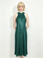 Emerald Sequin Halter Midi Dress