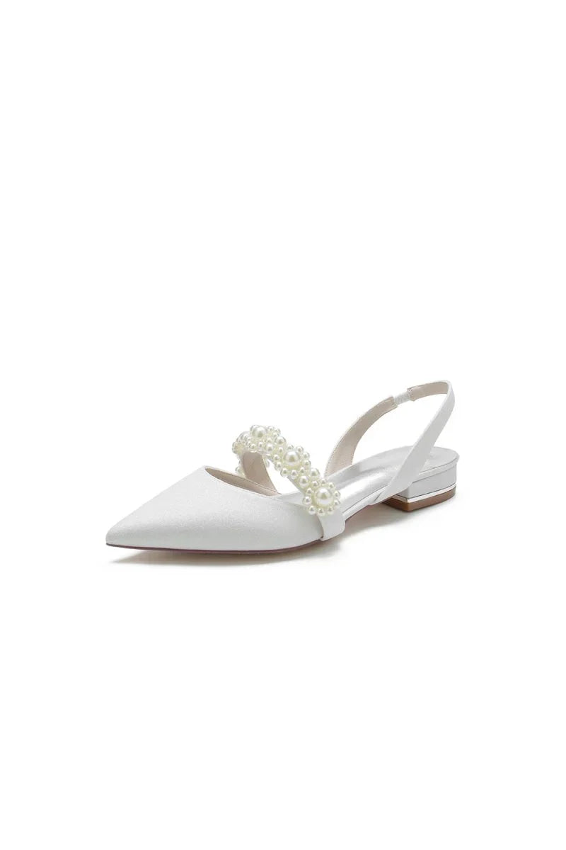 Pearl Strap Slingback Sequin Pointed Toe Flats