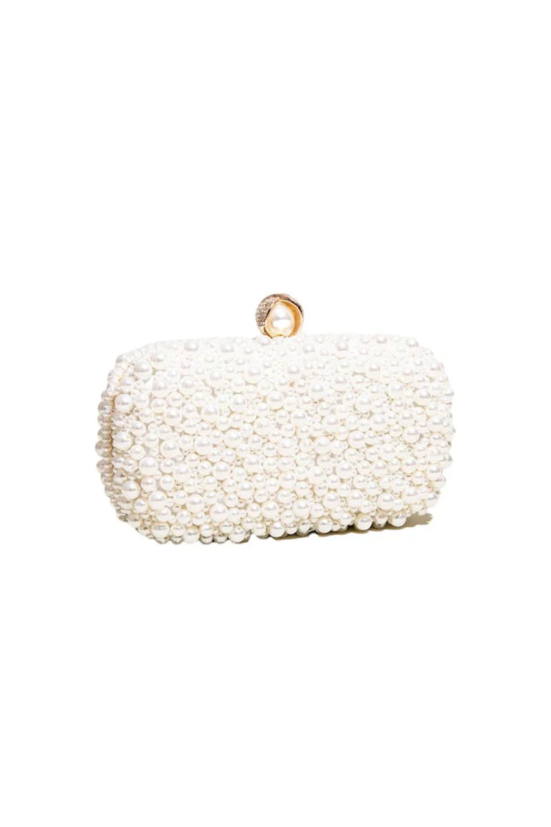 Womens White Pearls Beaded Evening Clutch Bags