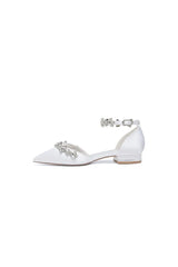 Pointed Toe Rhinestone Beaded Ankle Strap Kitten Heels