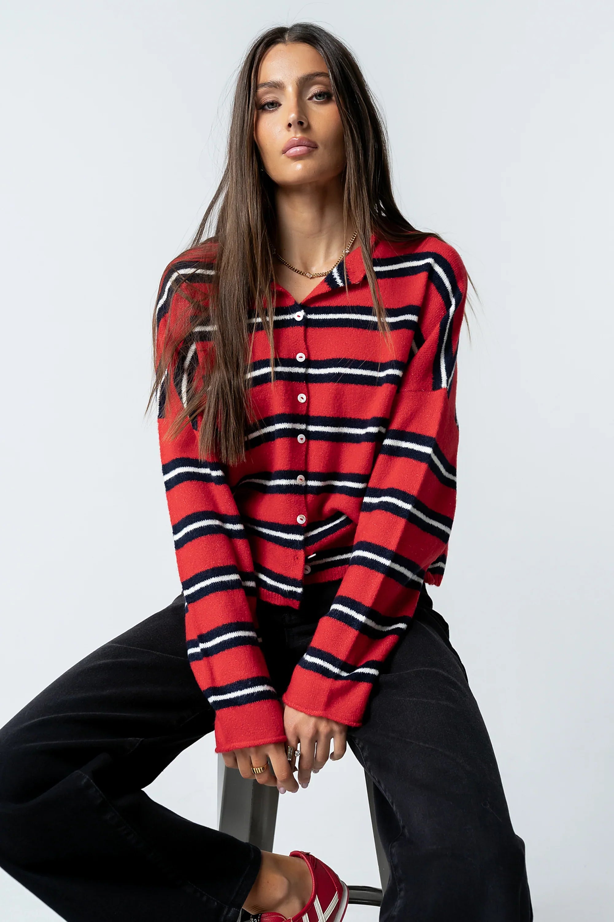 Mariah Striped Cardigan in Red FINAL SALE