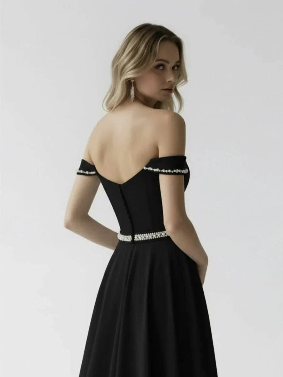 A Line Off the Shoulder Beaded Wedding Dress