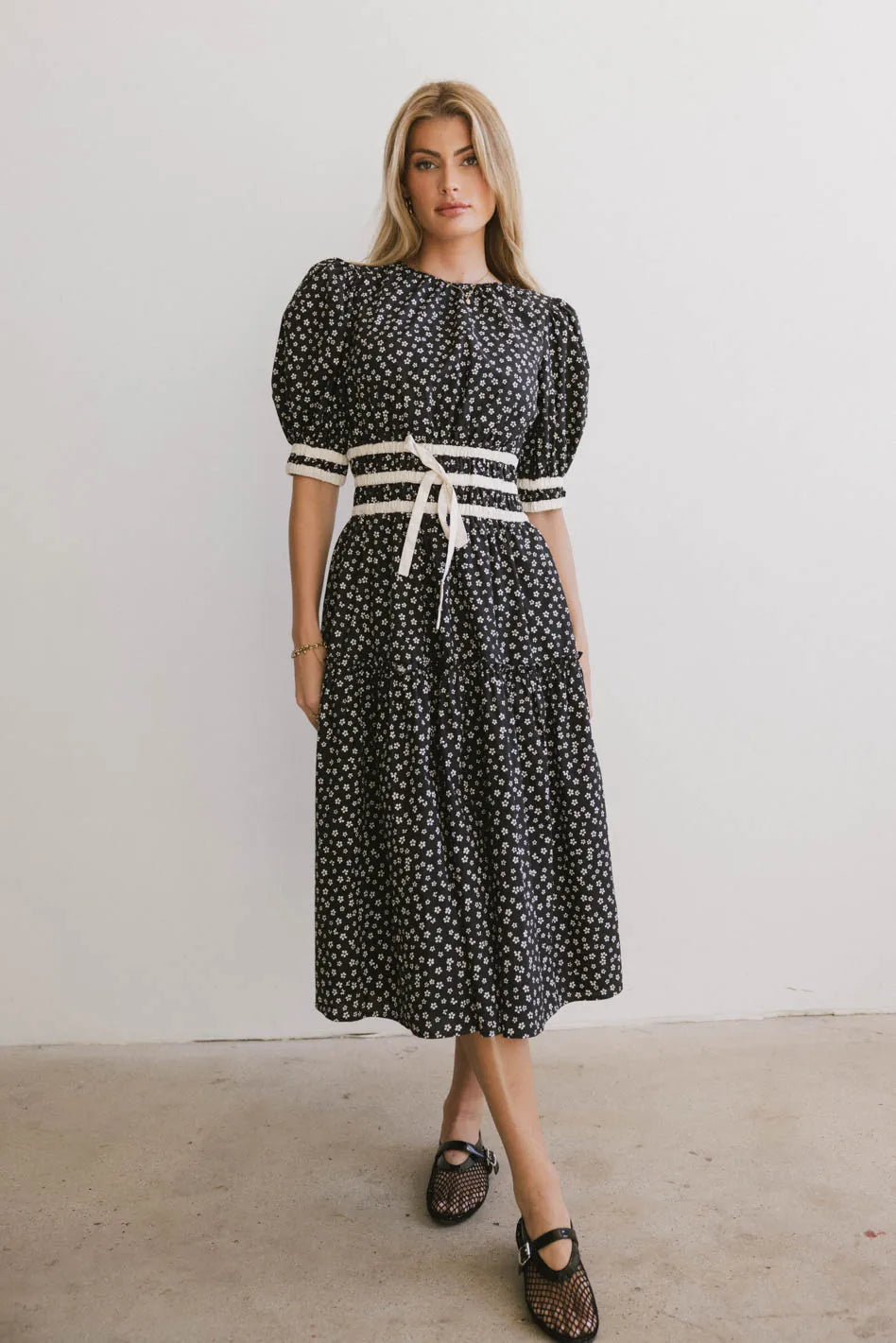 Kendra Ditsy Floral Midi Dress in Black FINAL SALE