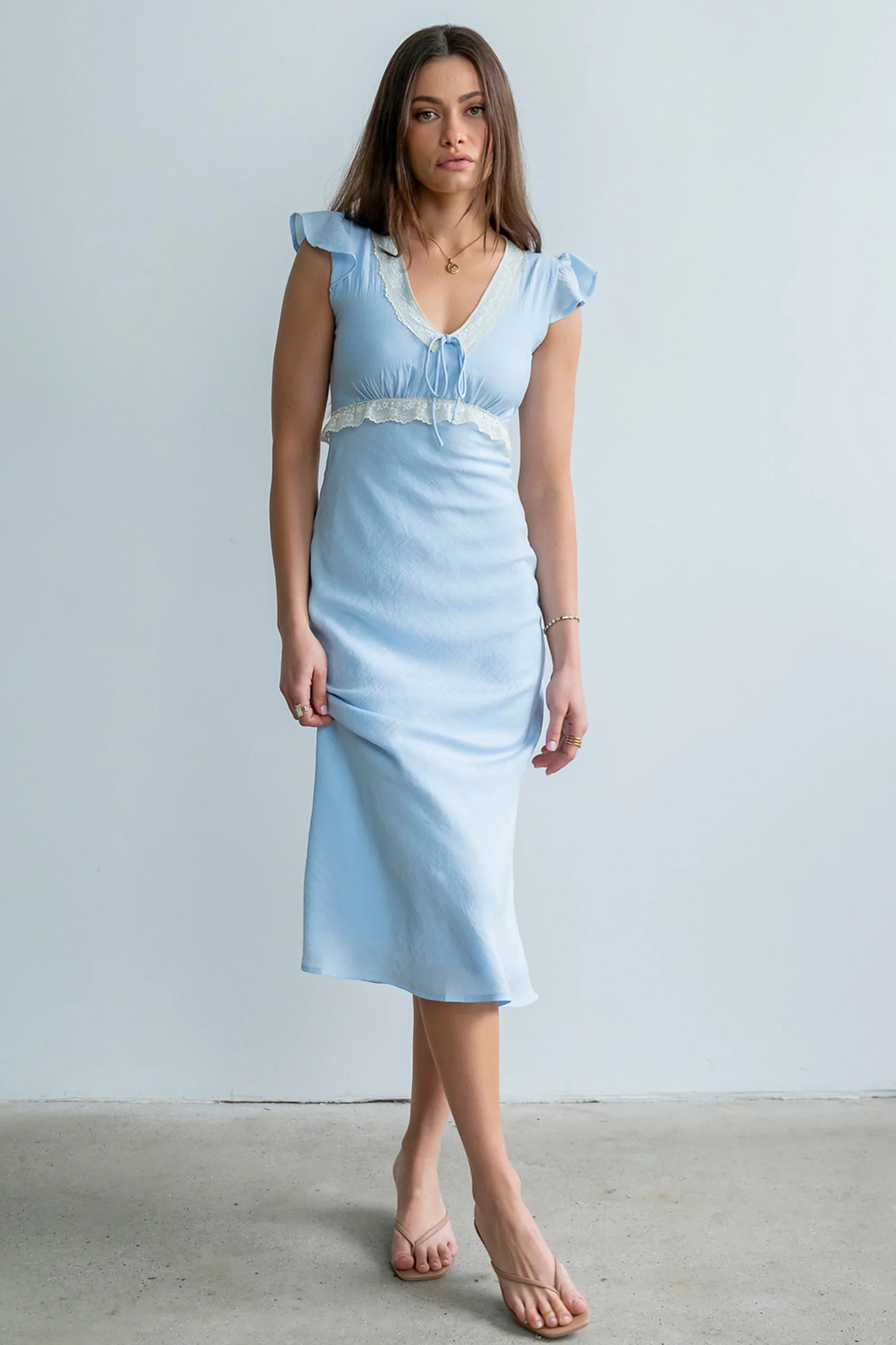 Jessica Lace Trim Maxi Dress in Blue