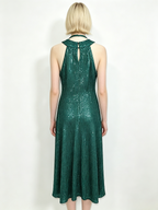 Emerald Sequin Halter Midi Dress