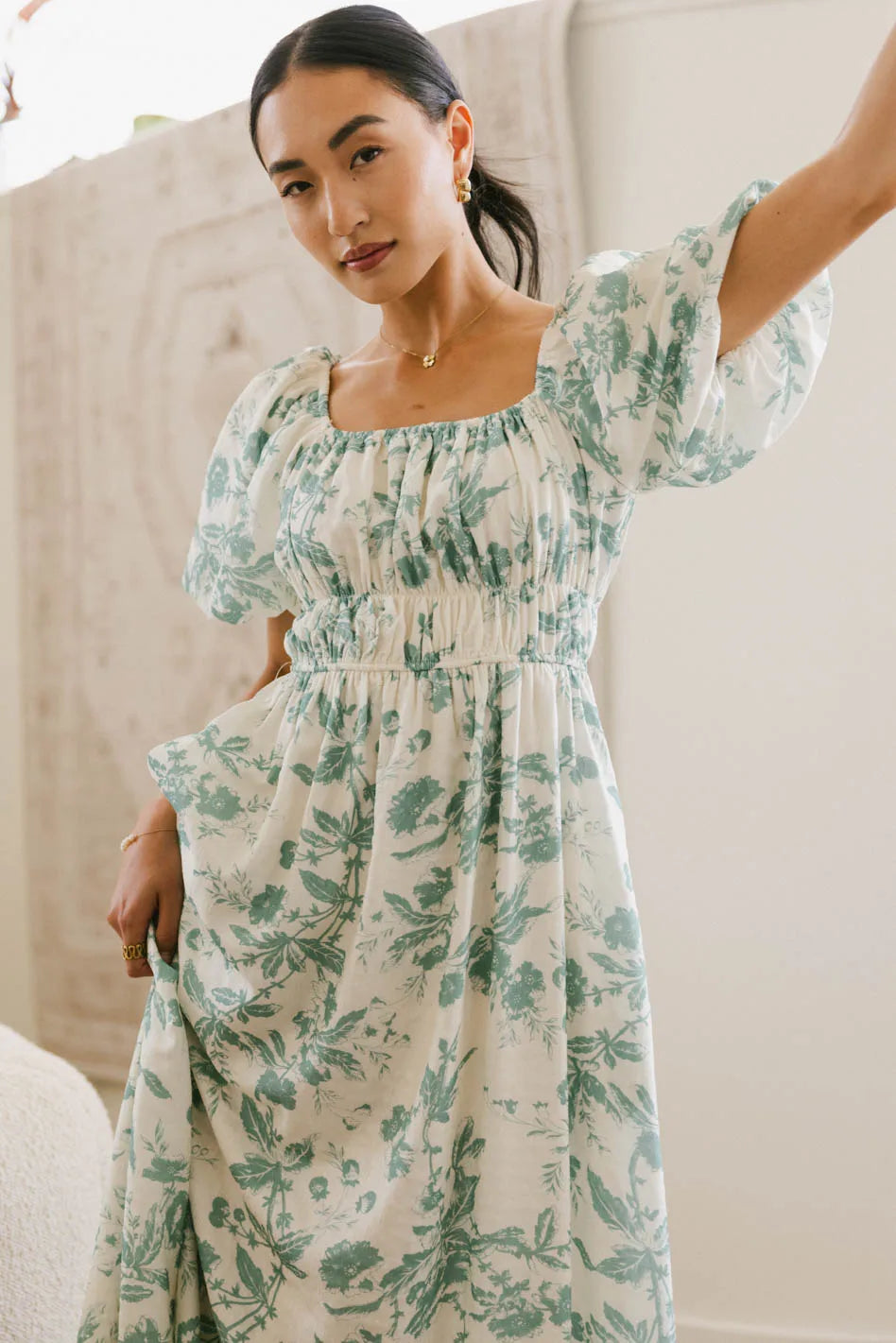 Dorothea Floral Midi Dress in Teal FINAL SALE