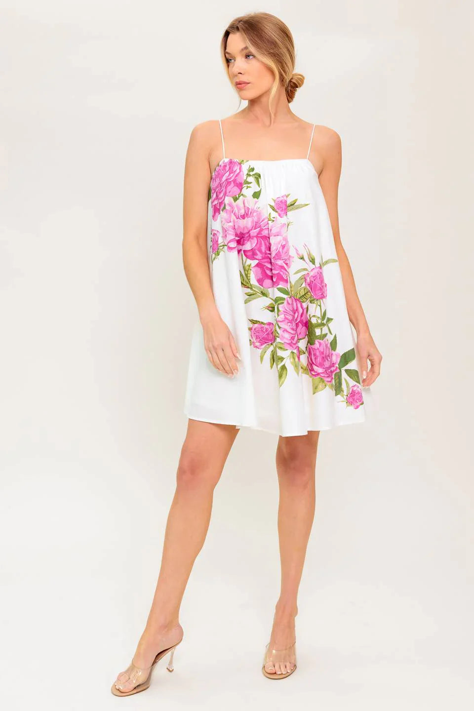 GARDEN WHISPERS PINK FLORAL SWING DRESS