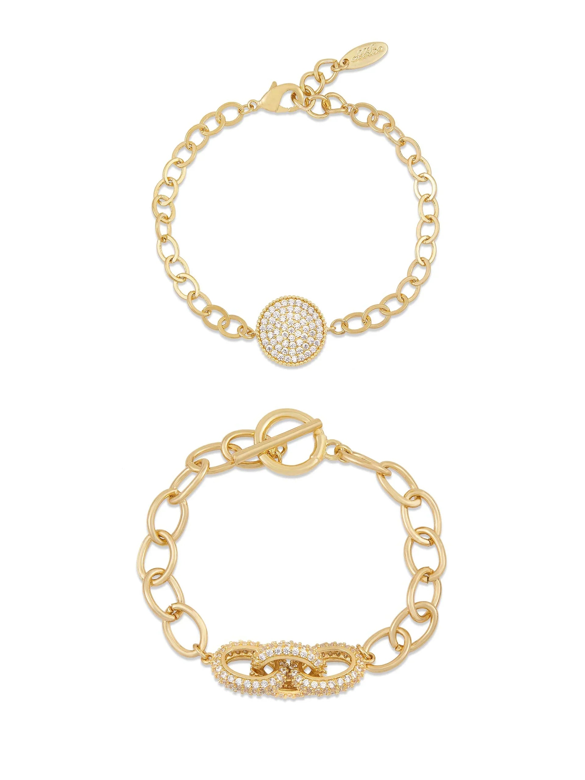 Mixed Crystal Disc Link Chain Bracelet Set