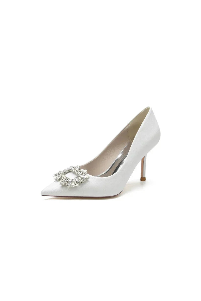 Glitter Pointed Toe Stiletto Heels With Rhinestone