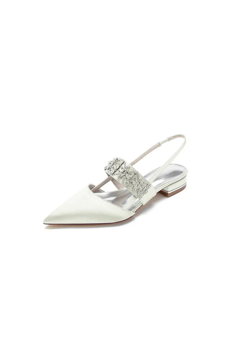 Pointed Toe Rhinestone Beaded Kitten Heels