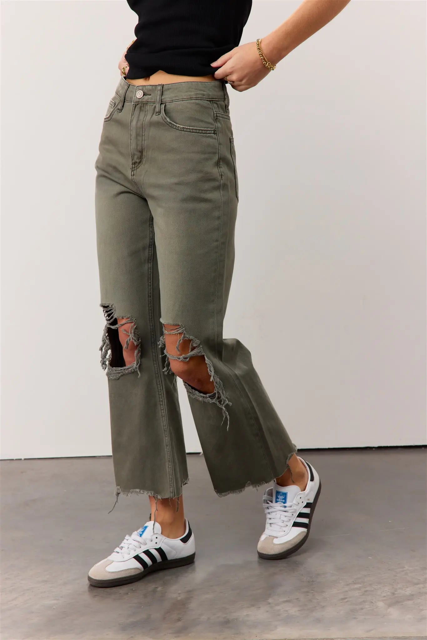 Charlie Distressed Jeans in Army Green FINAL SALE