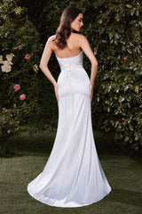 NICOLETTE GOWN OFF WHITE STRAPLESS LUXE SATIN DRESS SCARF