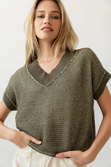 Saige Contrast Sweater in Olive FINAL SALE