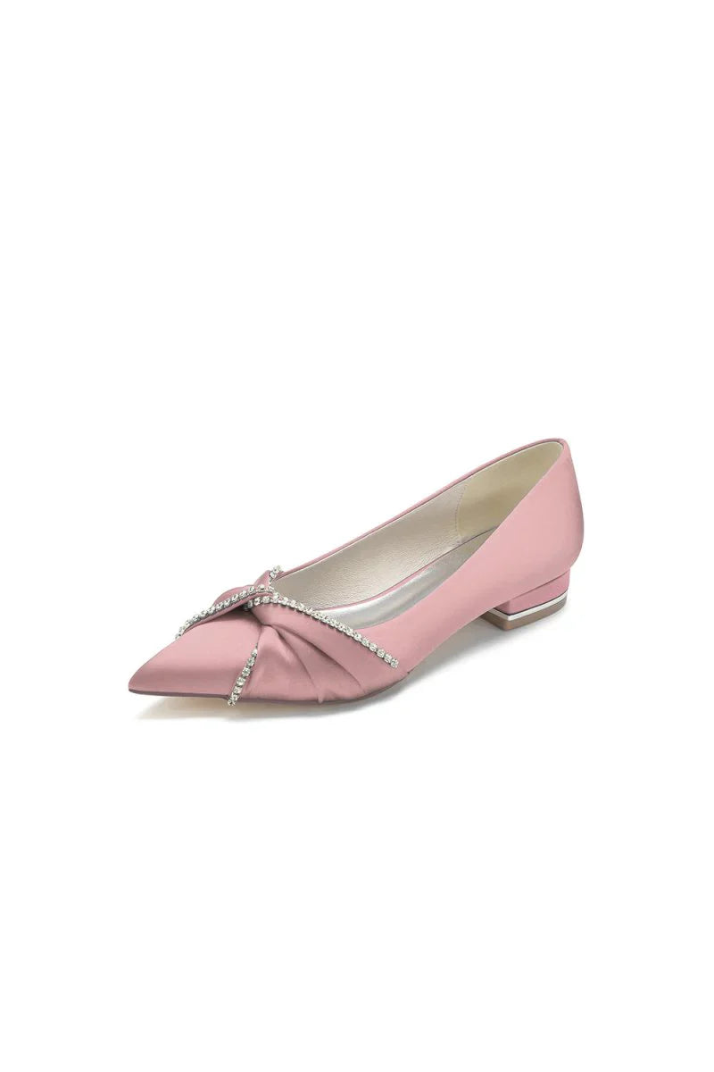 Beading Pointed Toe Satin Kitten Heels