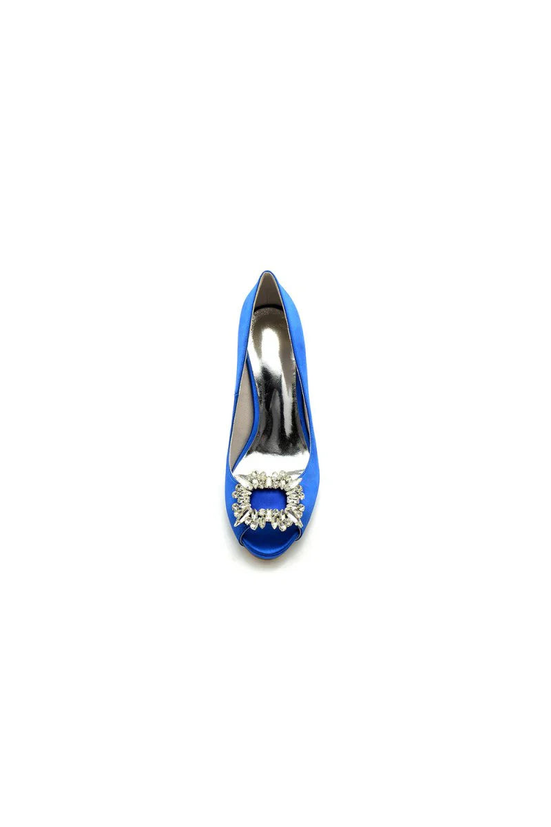 Peep Toe Slip on Stiletto Heels With Rhinestone