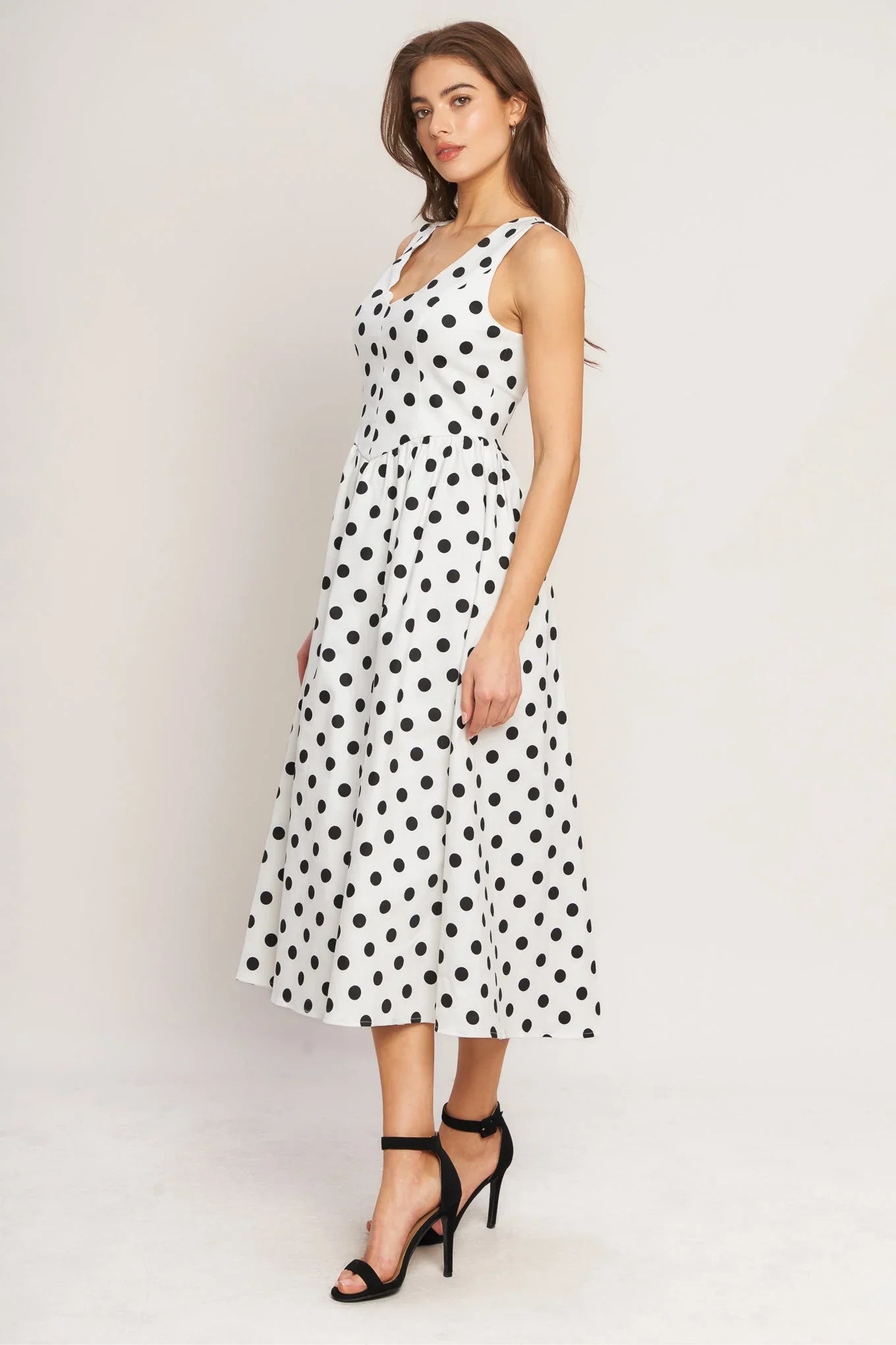 VINTAGE WHISPER POLKA DOT MIDI DRESS