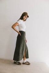 Sambria Corduroy Skirt in Olive FINAL SALE