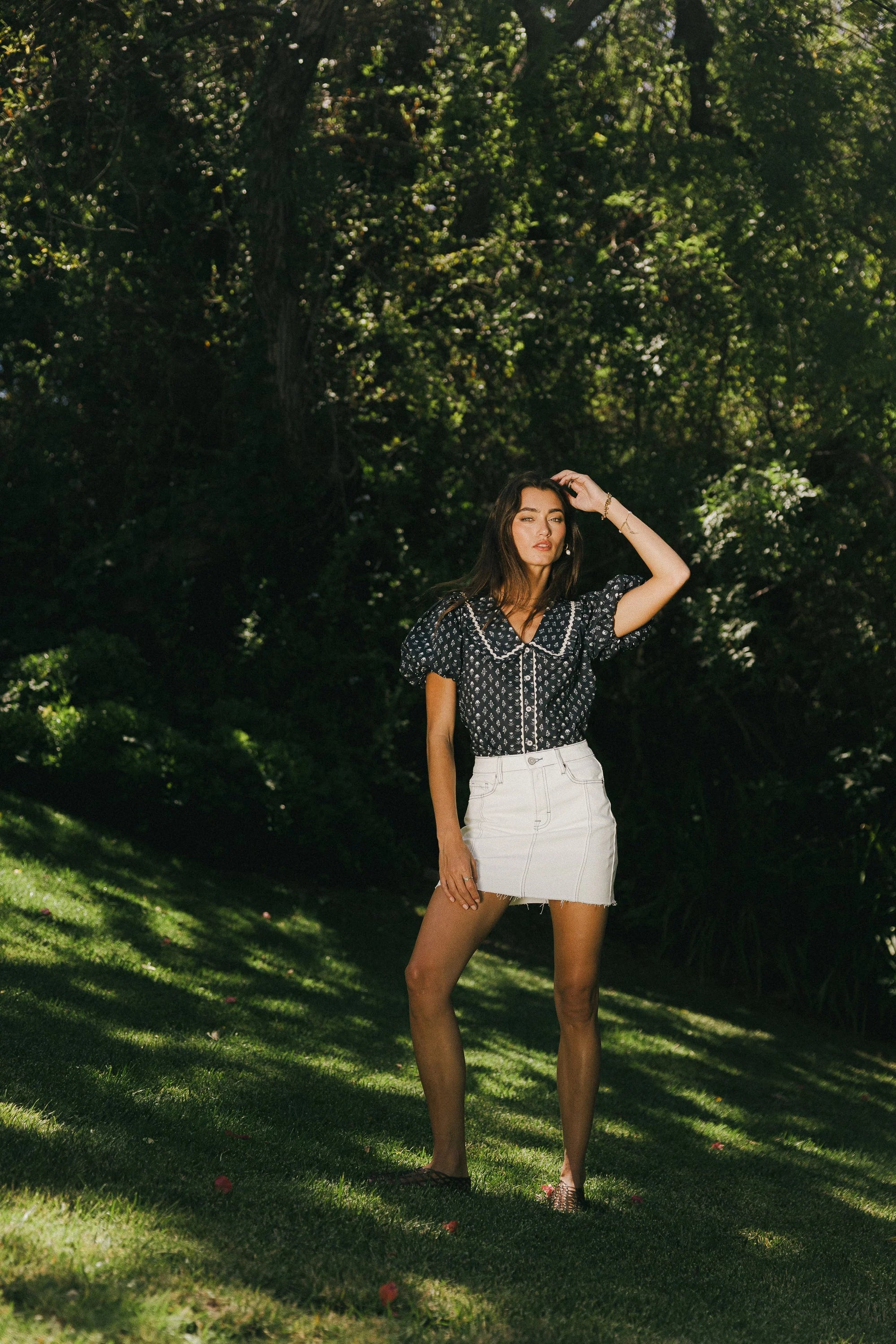 Kayla Collared Blouse in Navy FINAL SALE
