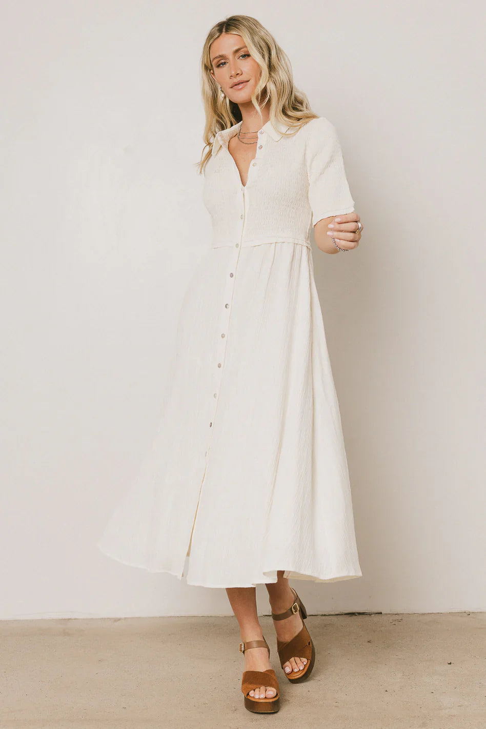 Nicole Smocked Maxi Dress in Cream FINAL SALE