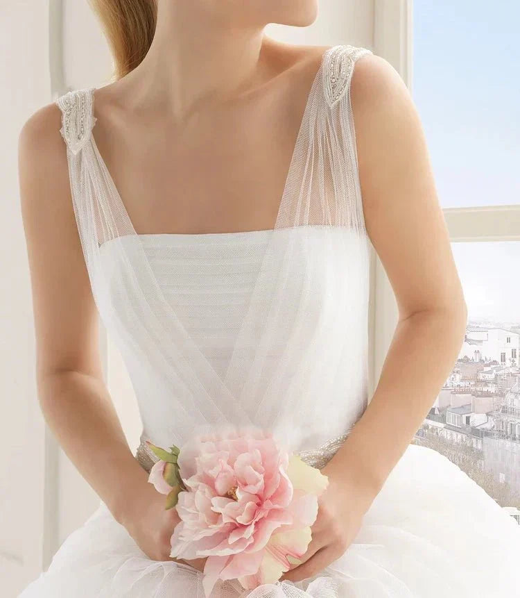 Stunning Top ruched Layered Gown With Beaded Tulle Straps