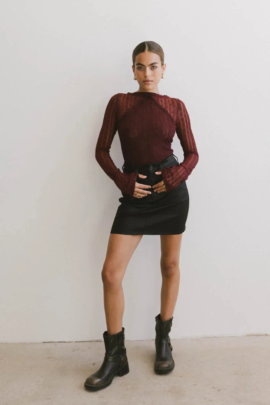 Linnea Lace Top in Burgundy FINAL SALE