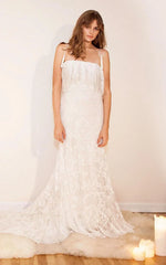 Off Shoulder Long Mermaid Lace Boho Wedding Dress With Ruffles
