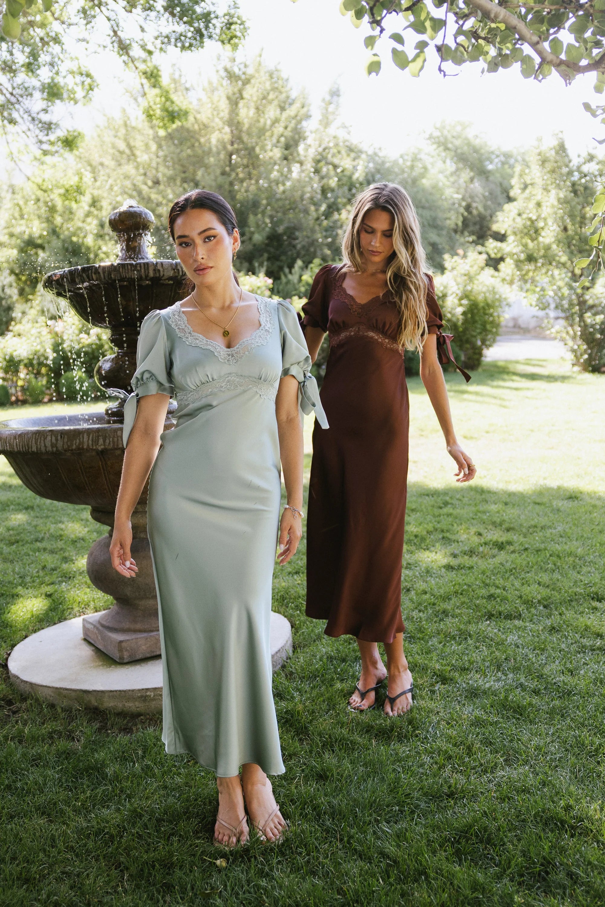 Amanda Lace Trim Maxi Dress in Light Sage FINAL SALE