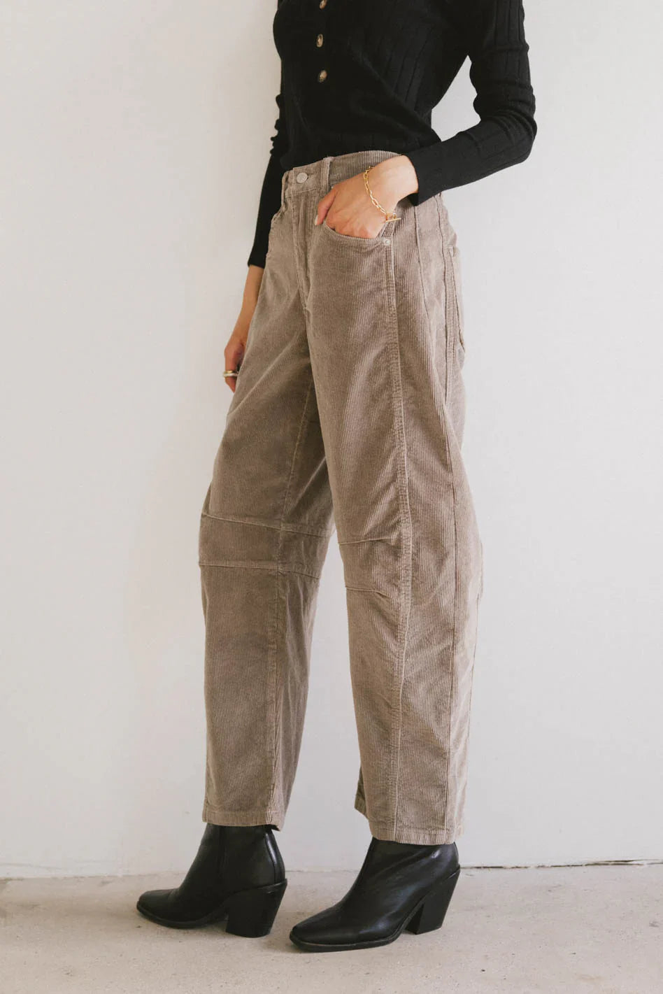 Lisette Barrel Jean in Taupe Corduroy FINAL SALE