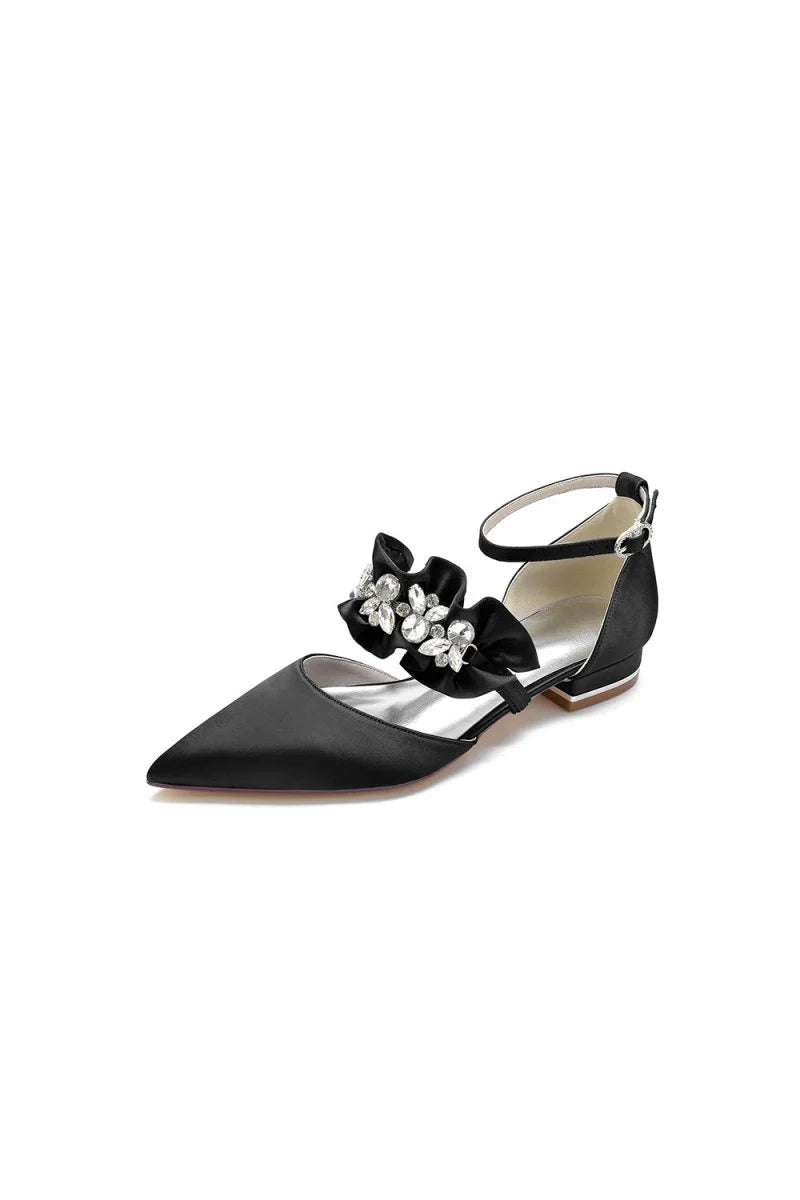 Pointed Toe Rhinestone Beaded Buckle Kitten Heels
