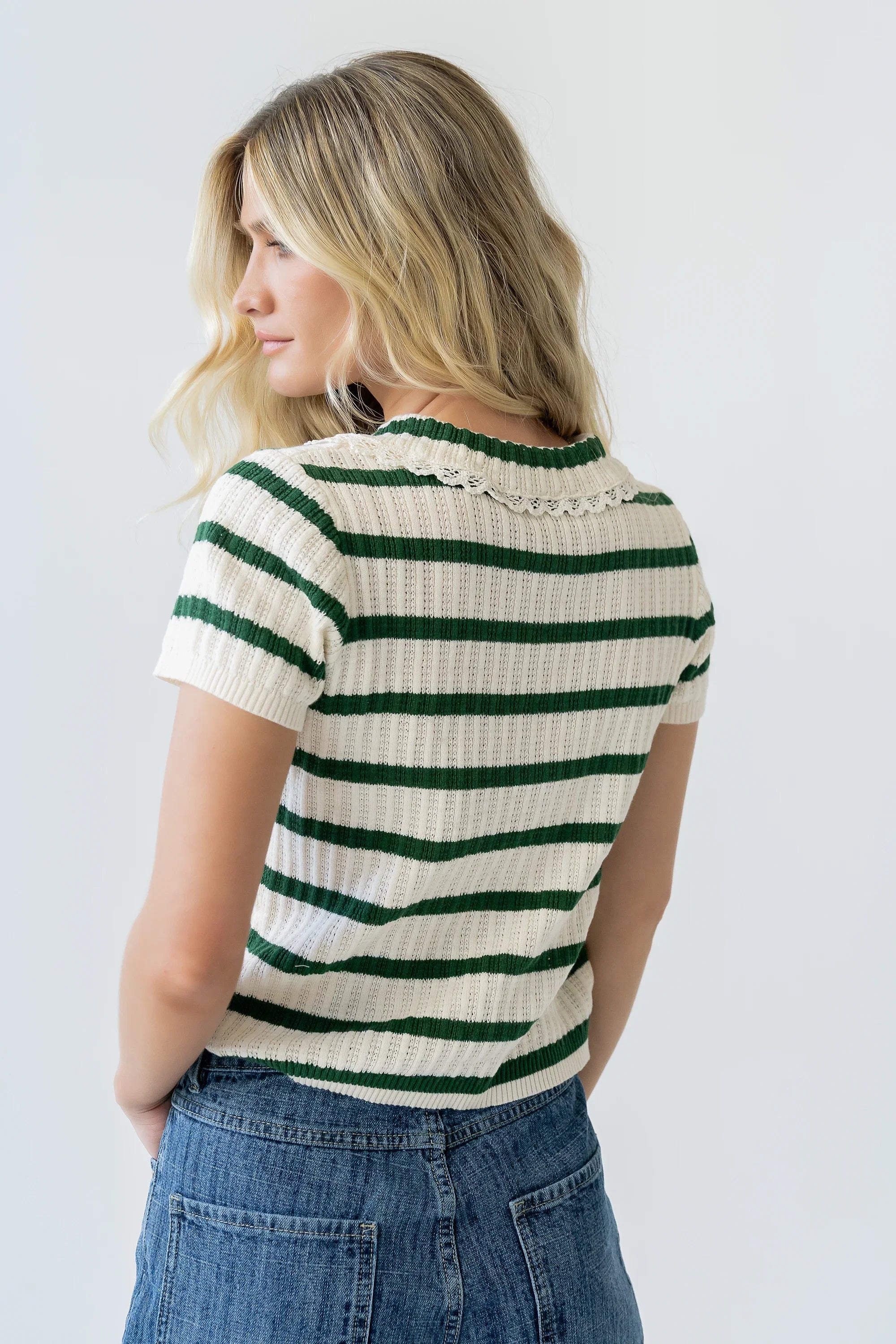 Tess Striped Collared Top in Green