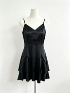 Black Satin Tiered Mini Cami Dress