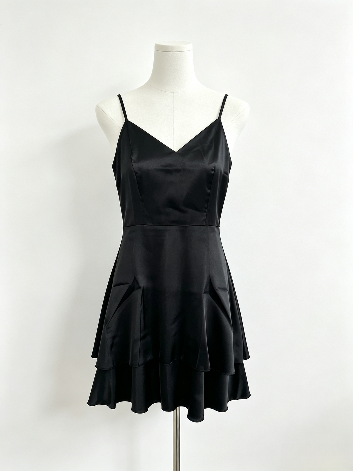 Black Satin Tiered Mini Cami Dress