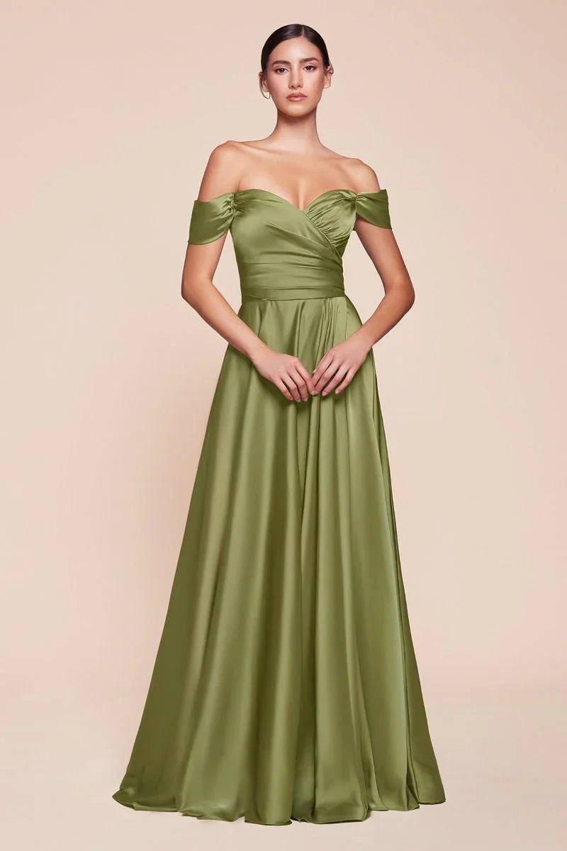 JILLIAN GOWN A LINE SOFT SATIN OFF THE SHOULDER DRESS