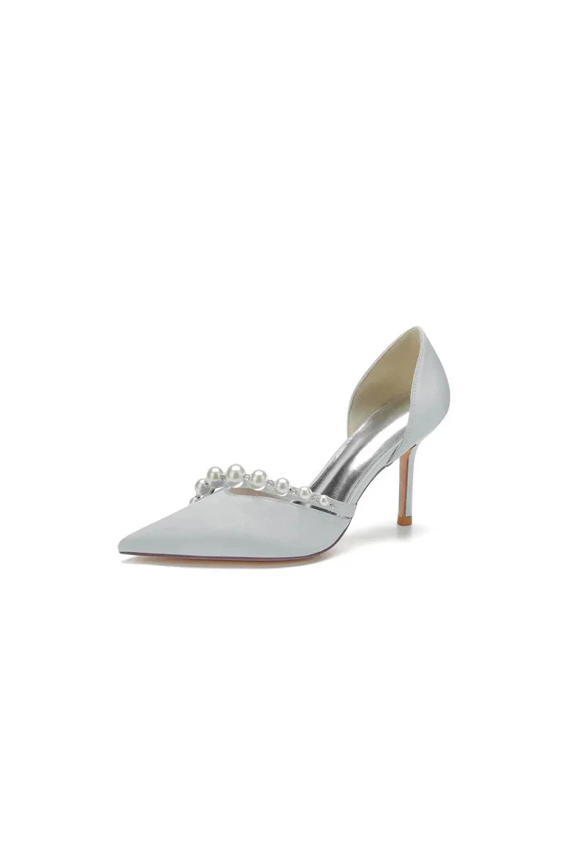 Pearl Strap Pointed Toe Satin High Heels