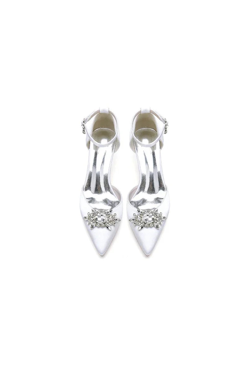 Pointed Toe Rhinestone Ankle Strap Kitten Heels