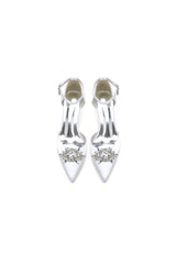 Pointed Toe Rhinestone Ankle Strap Kitten Heels