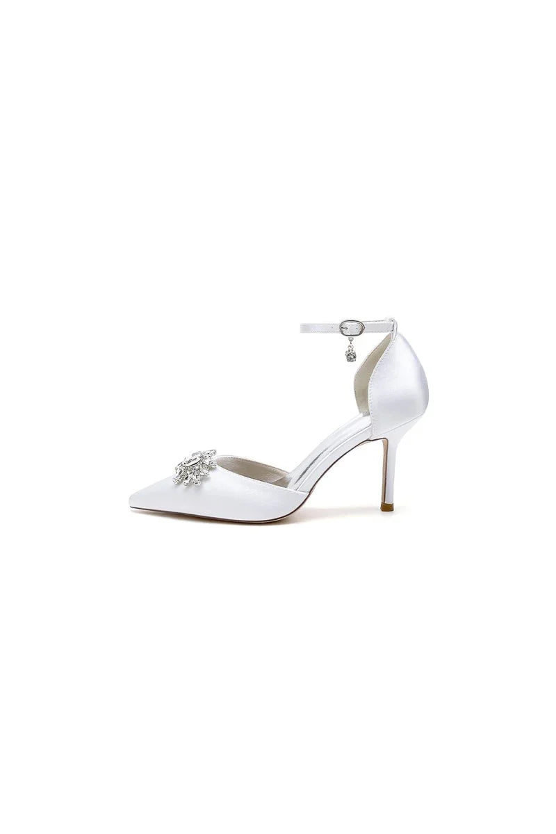 White Pointed Toe with Rhinestone Flower