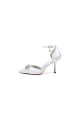 White Pointed Toe with Rhinestone Flower