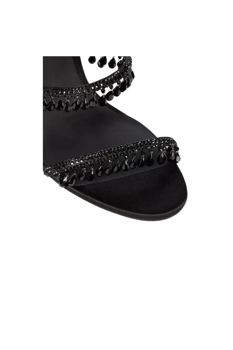 Open Toe Ankle Wrap Beaded Crystal Stiletto Heels